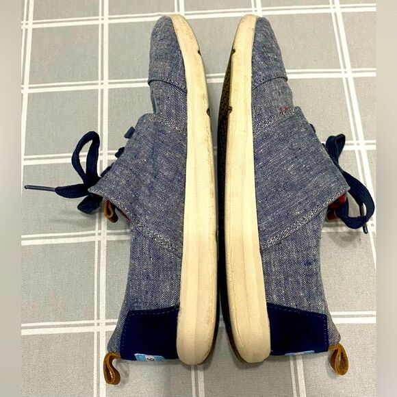 Toms Womens Sz 8 Chambray Del Rey Navy Lace Up Shoes Leather Type Accents - Picture 9 of 10
